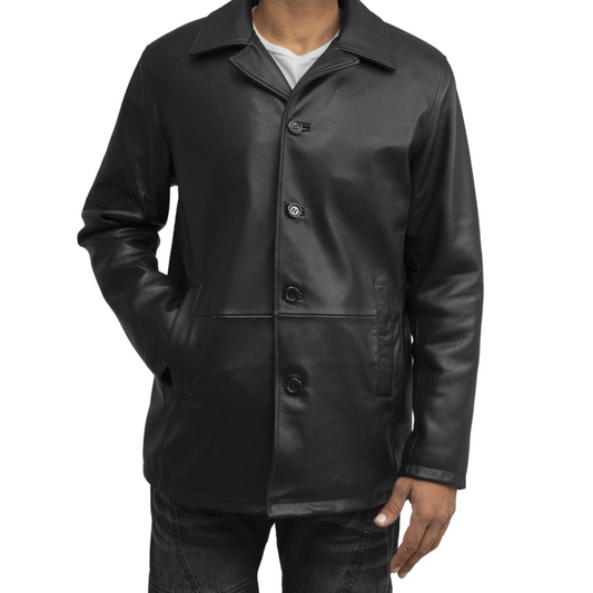 Strata Mens Fashion Leather Jacket Men's New Zealand Lambskin Jacket FMCo Black S