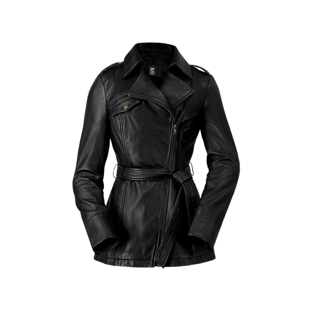 Traci Leather Trench Coat Women's Leather Jacket FMCo Black XS