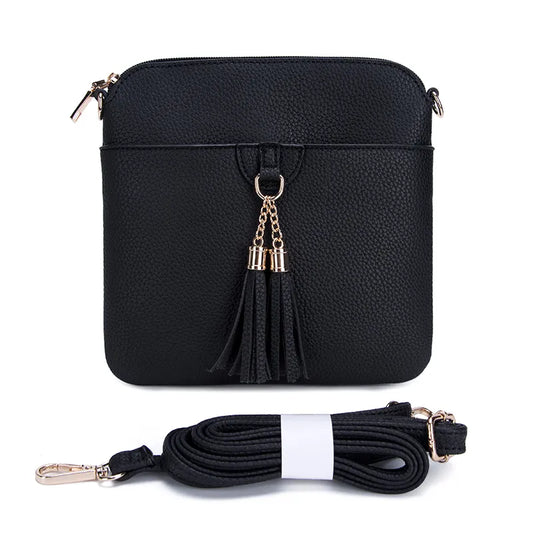 Faux Leather Message Bag with Tassel
