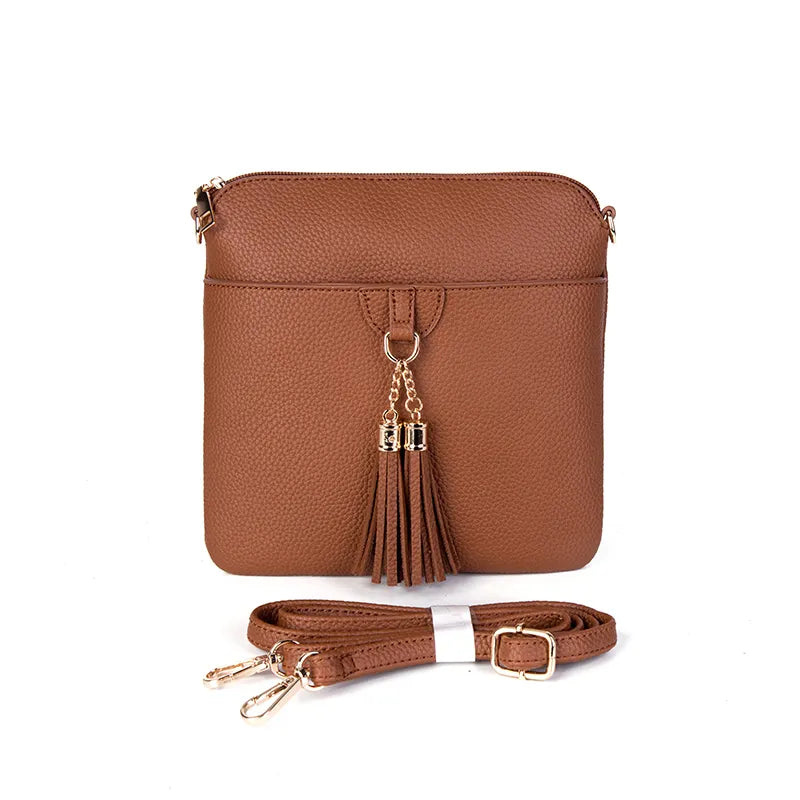 Faux Leather Message Bag with Tassel