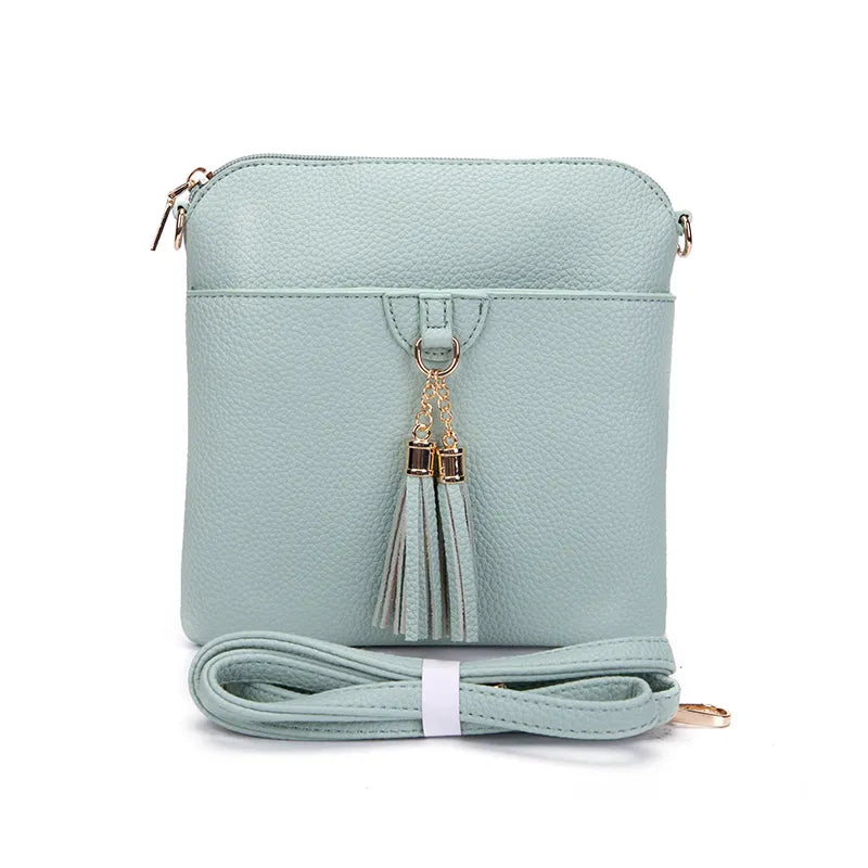 Faux Leather Message Bag with Tassel