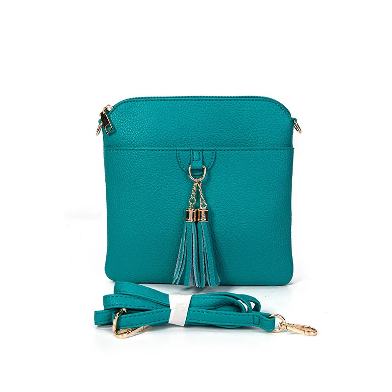 Faux Leather Message Bag with Tassel