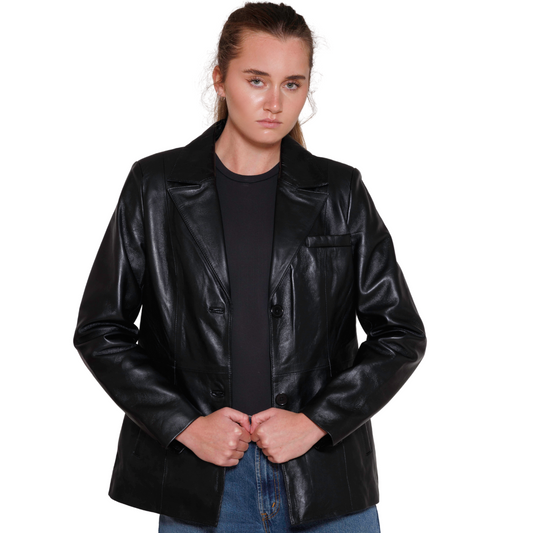 Dahlia Womens Fashion Leather Jacket Women's Leather Jacket FMCo Black XS