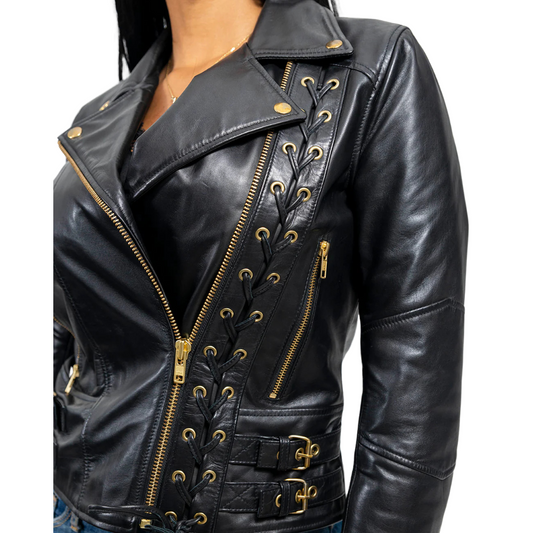 Gisele Womens Moto Style Leather Jacket Women's Fashion Leather Jacket FMCo