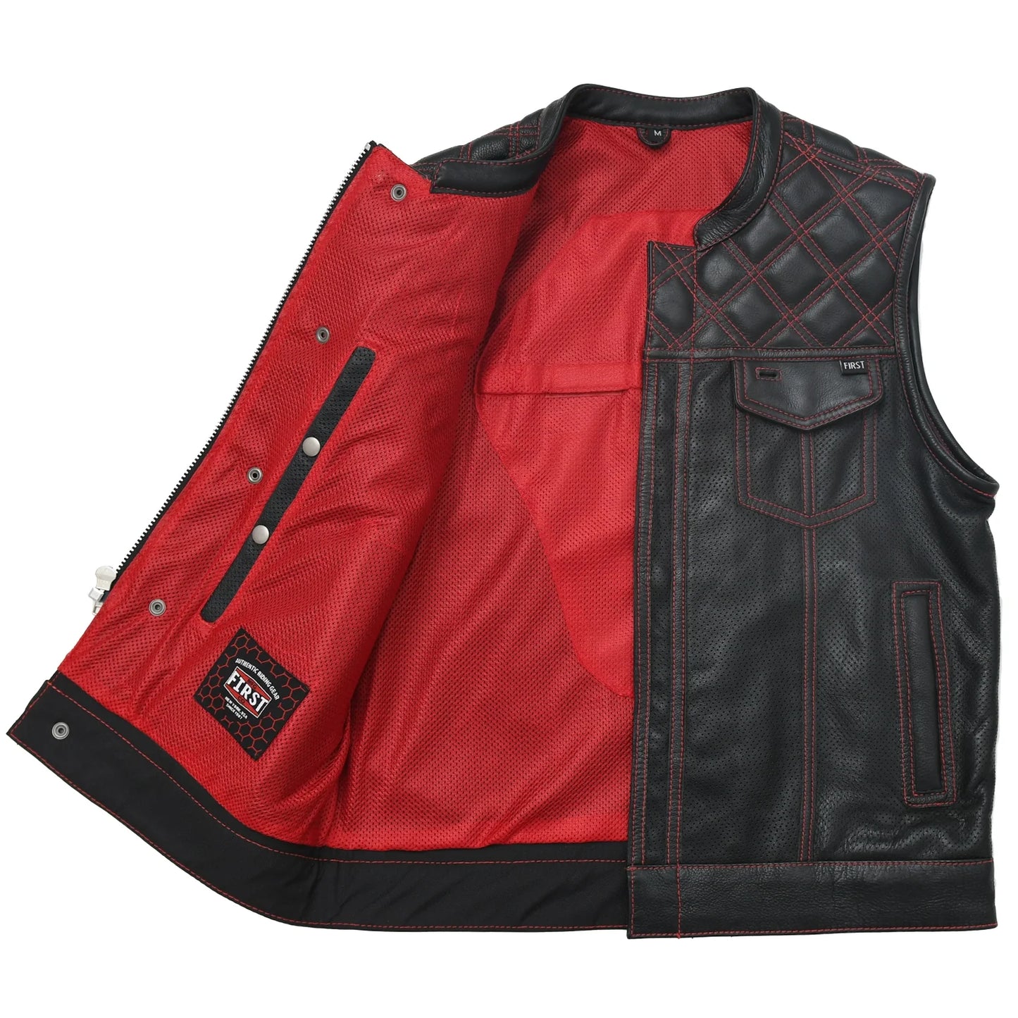 Downside Perforated Men's Motorcycle Leather Vest Men's Perforated Leather Vest First Manufacturing Company