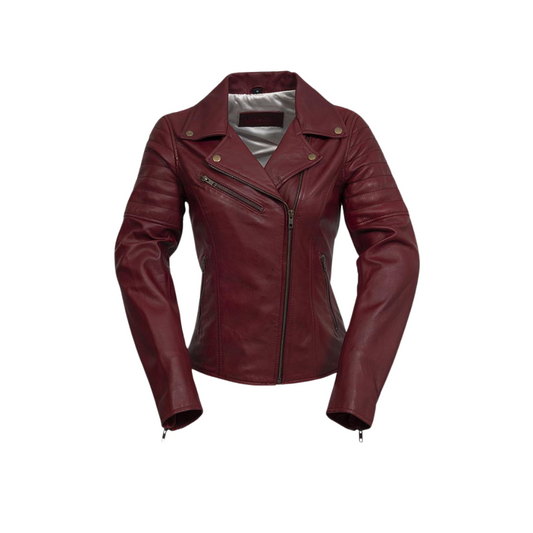 Princess Fashion Lambskin Leather Jacket Women's Fashion Moto Leather Jacket FMCo Oxblood XS