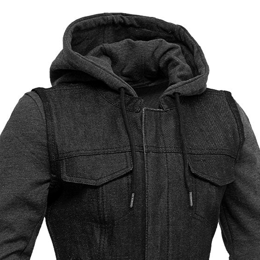 Essex Women's Motorcycle Denim Vest with Removable Sweatshirt Women's Denim Vest First Manufacturing Company