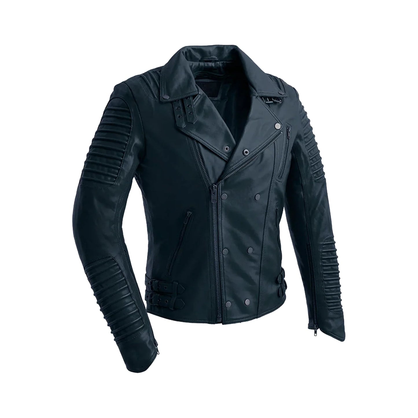 Brooklyn Mens Lambskin Leather Jacket Men's Motorcycle style Jacket FMCo Navy Blue S
