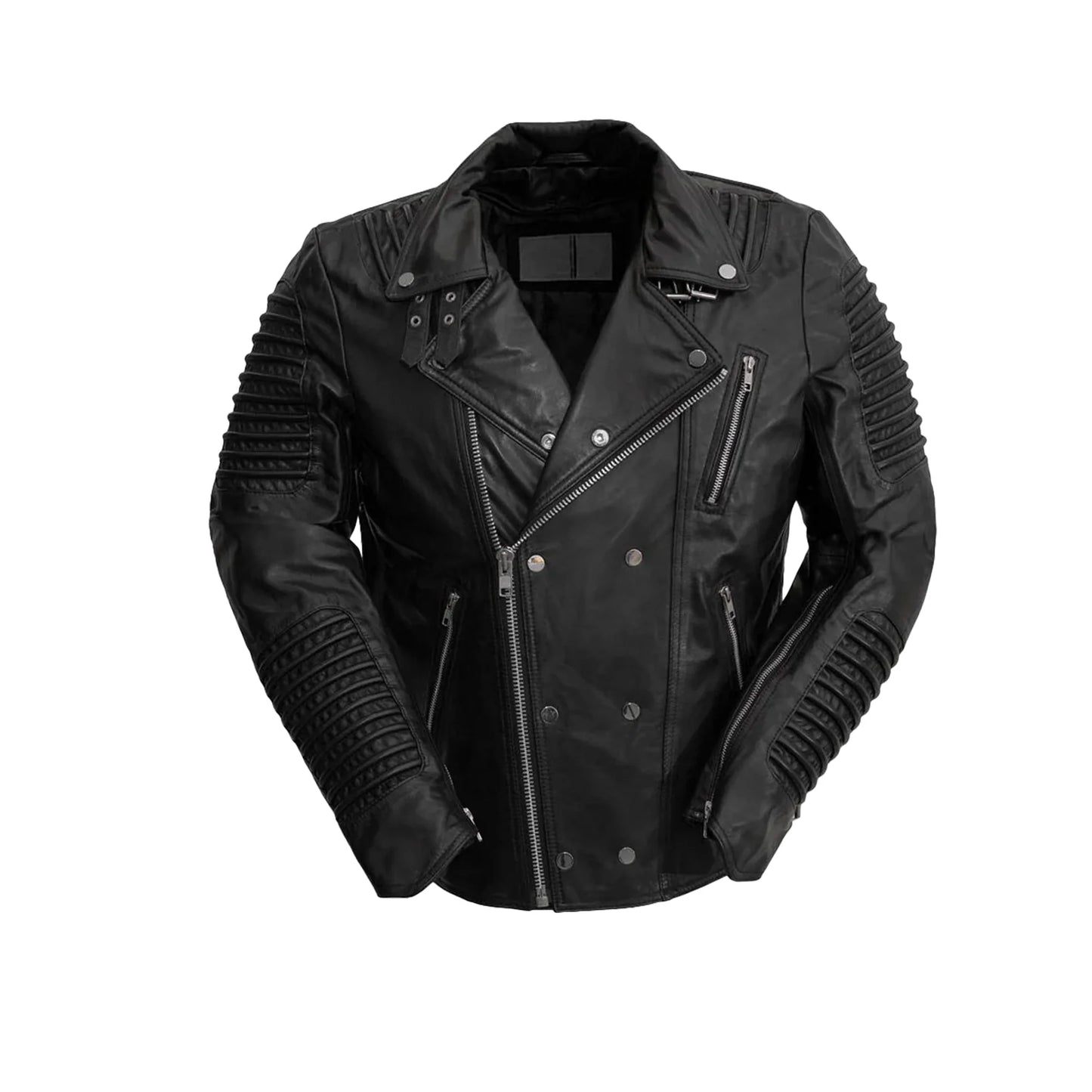 Brooklyn Mens Lambskin Leather Jacket Men's Motorcycle style Jacket FMCo Black S