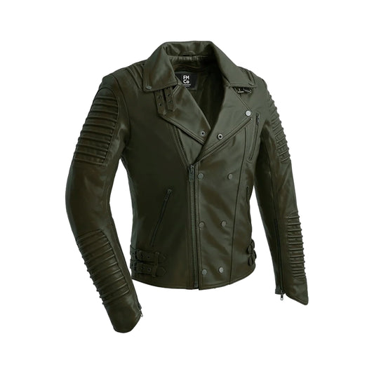 Brooklyn Mens Lambskin Leather Jacket Men's Motorcycle style Jacket FMCo Army Green S