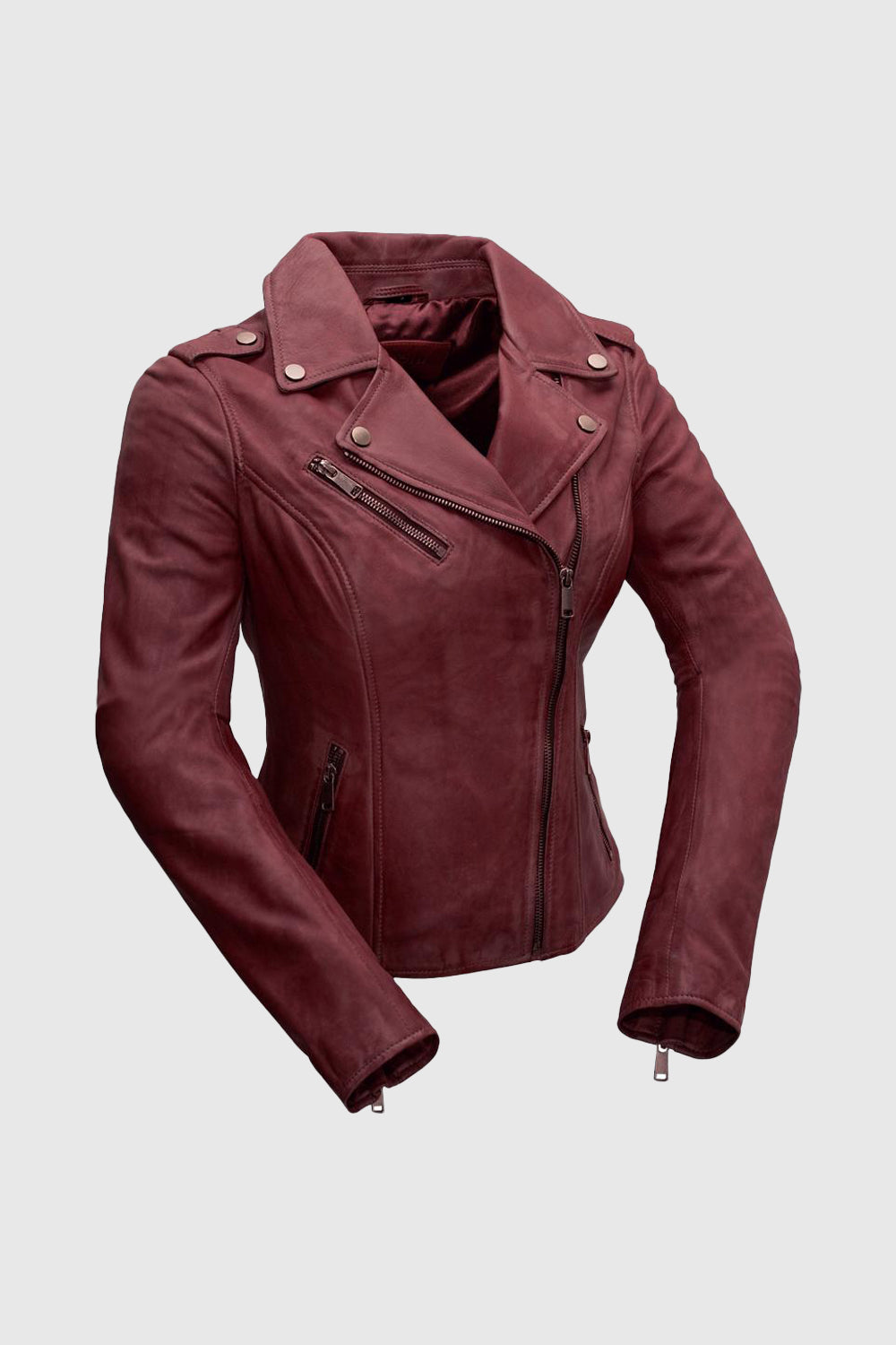 Harper Moto Leather Jacket Women's Leather Jacket FMCo Sangria XS