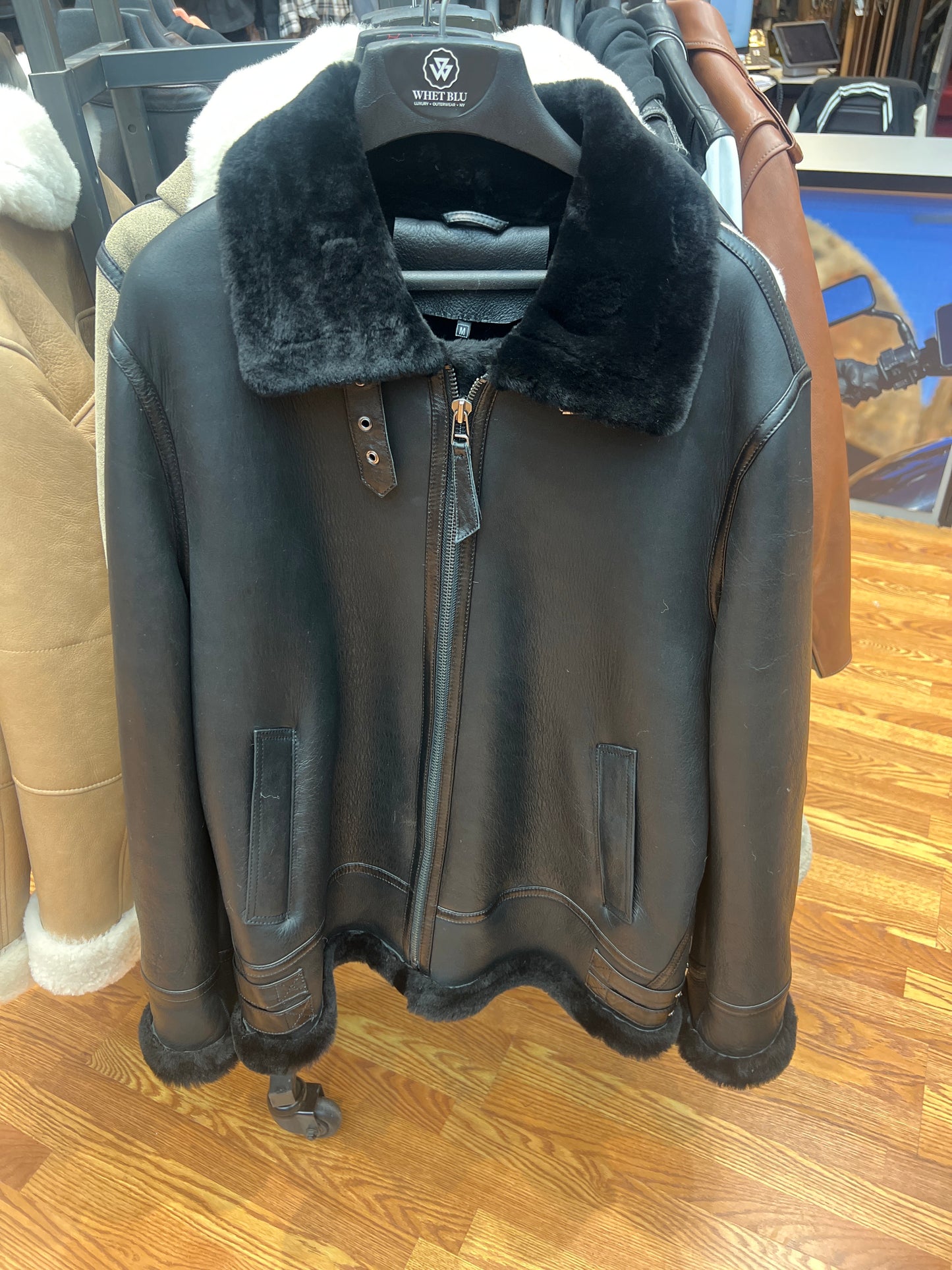 Men's Black Sheepskin Center Zipper Jacket