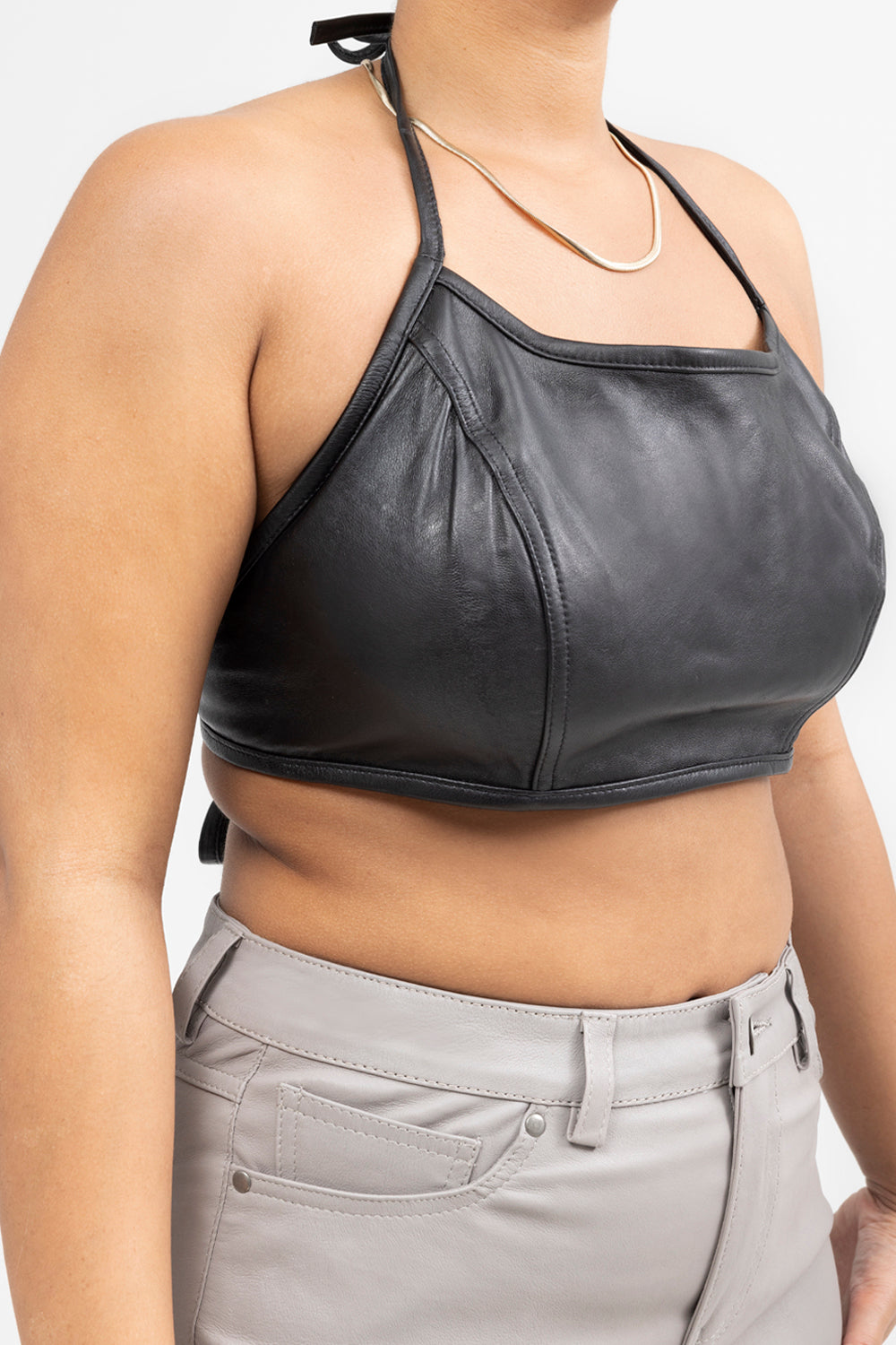 Roxy Fashion Leather Halter Top Leather Top FMCo