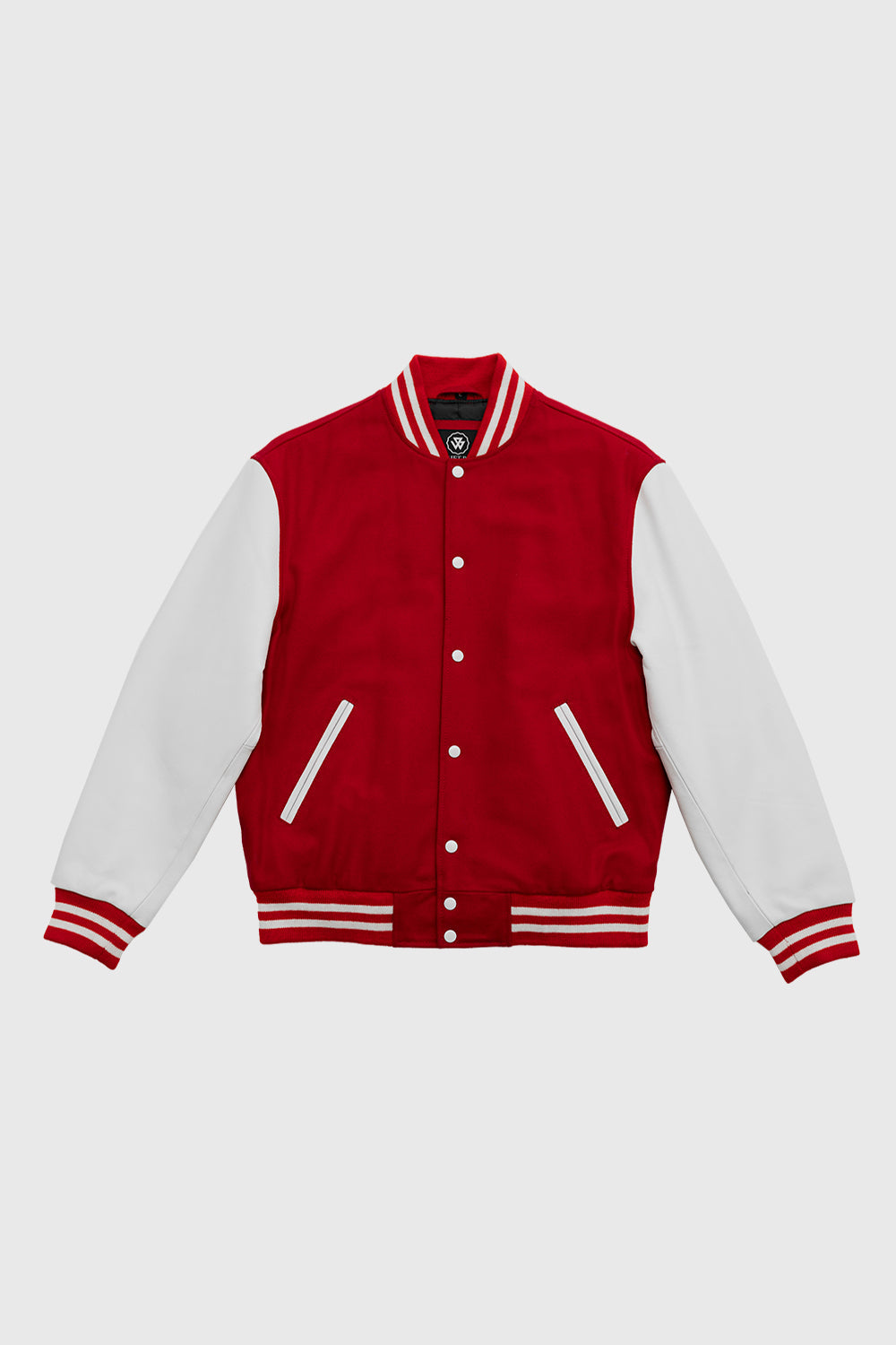 Varsity Red Wool Body/ White Leather Sleeves Men's Varsity Jacket FMCo XXS RED / WHITE