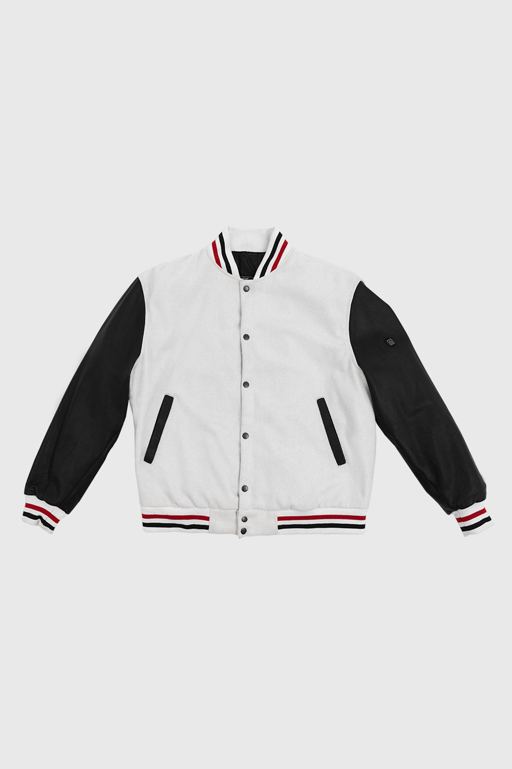 Varsity White Wool Body/Black Leather Sleeves Men's Varsity Jacket FMCo S Black