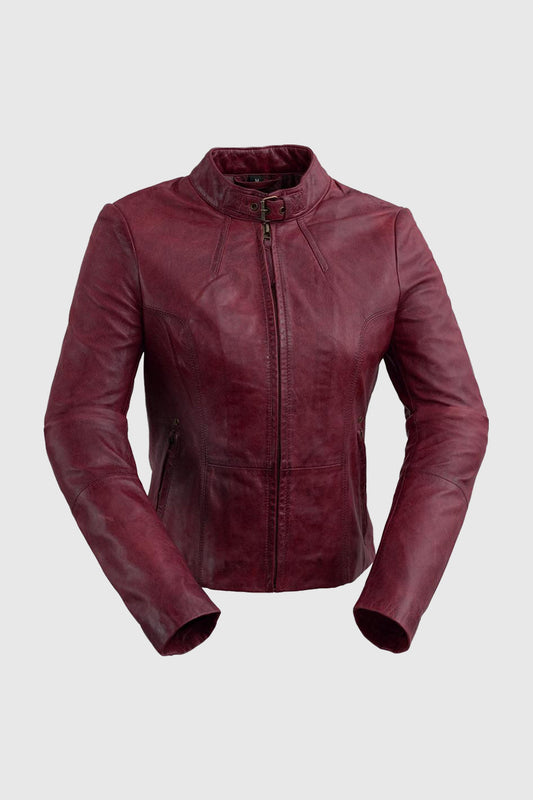 Rexie Fashion Leather Jacket Women's Leather Jacket FMCo Sangria XS