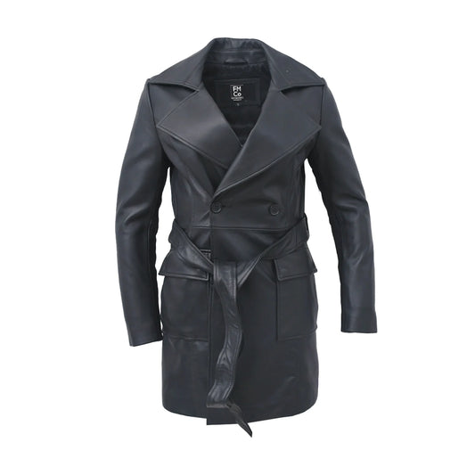 Emma Ladies Long Coat Women's Fashion Leather Jacket FMCo Black XS