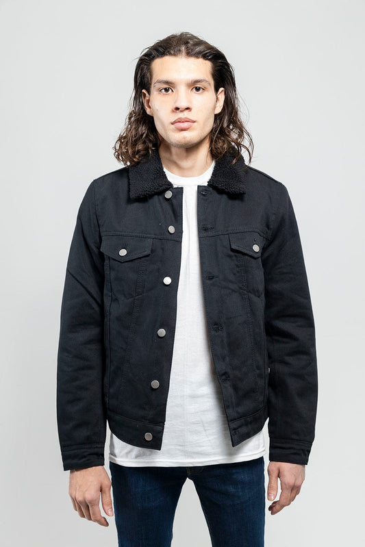 Cain Mens Faux Shearling Twill Jacket Men's Vegan Faux Suede Jacket FMCo Black S