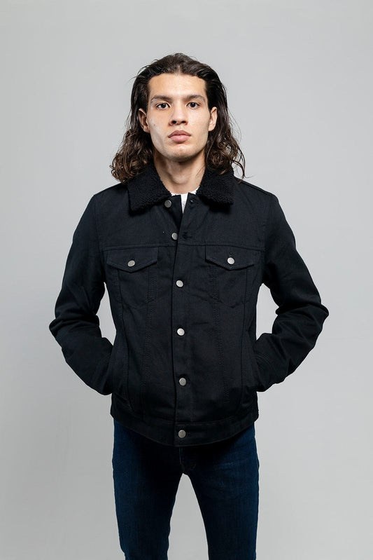 Cain Mens Faux Shearling Twill Jacket Men's Vegan Faux Suede Jacket FMCo