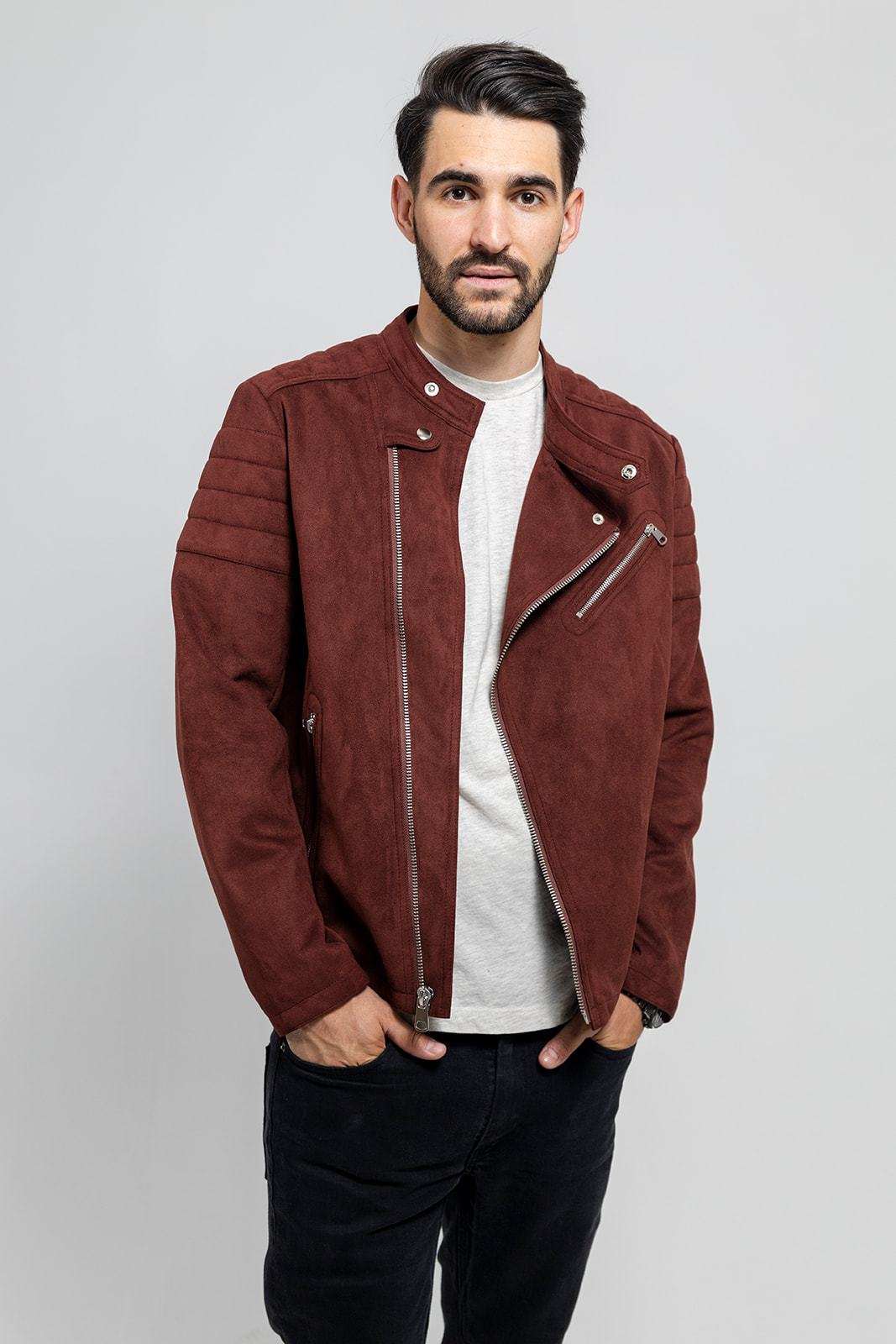 Payton Men's Vegan Faux Suede Jacket Men's Vegan Faux Suede Jacket FMCo Maroon S