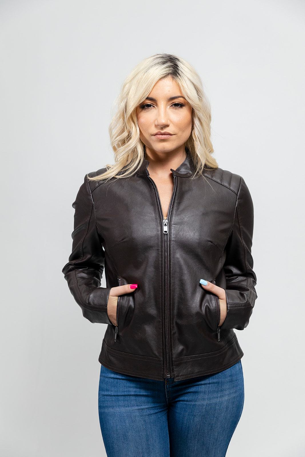 Beverly Women's Vegan Faux Leather/Perforated Jacket Women's Fashion Leather Jacket FMCo