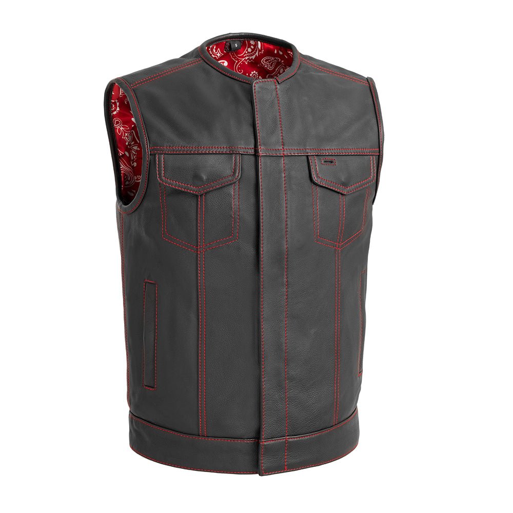 Bandit Men's Leather Motorcycle Vest Men's Leather Vest First Manufacturing Company Red White S