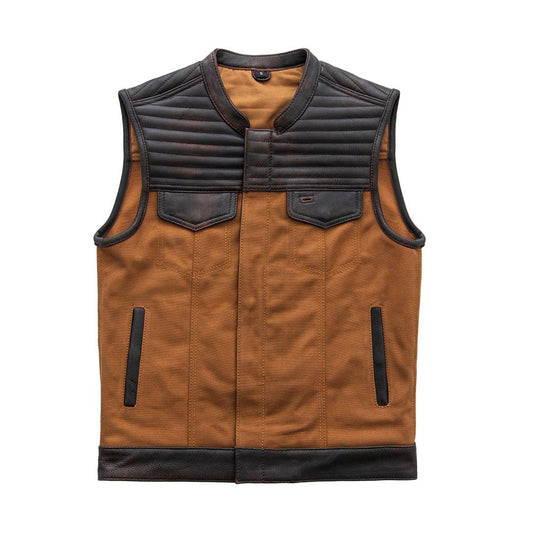 Bison - Men's Leather / Canvas Motorcycle Vest - Limited Edition Factory Customs First Manufacturing Company S