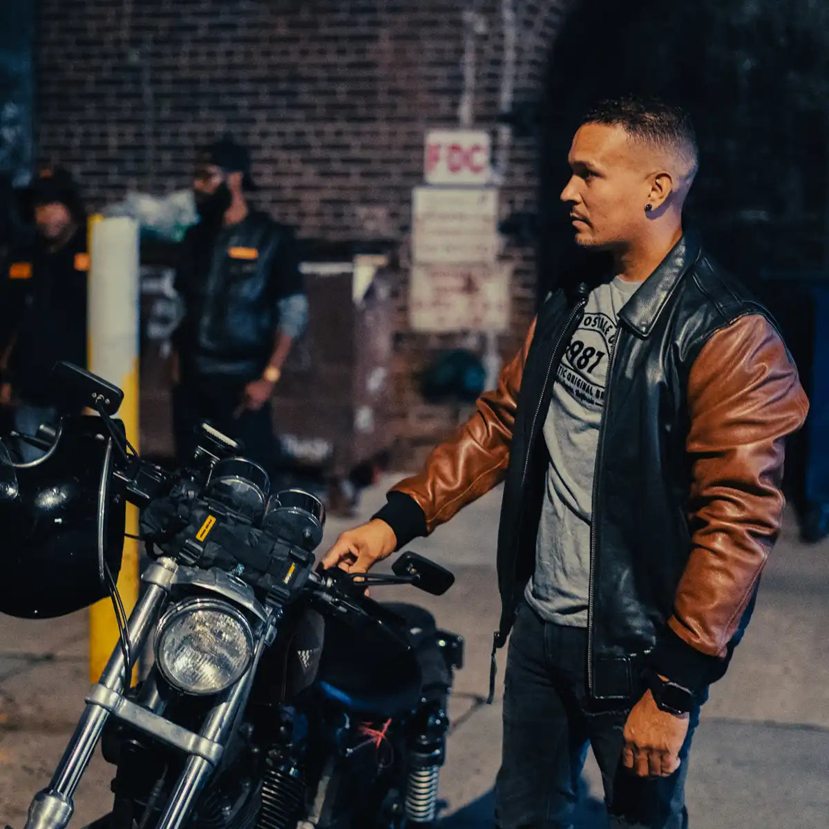 Moto Bomber Two Tone - Men's Leather Jacket Cognac Men's Leather Jacket Jackets