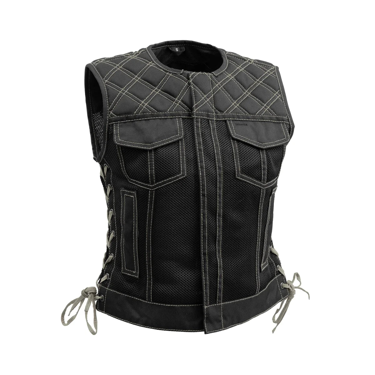 Bonnie Moto Mesh Women's Motorcycle Vest - Diamond Quilt Women's Moto Mesh Vest First Manufacturing Company Grey XS