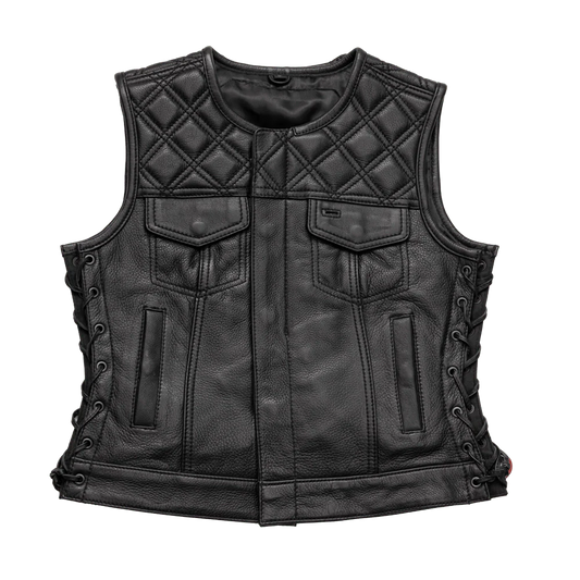 Bonnie - Women's Motorcycle Leather Vest - Diamond Quilt Women's Leather Vest Vests Black XS