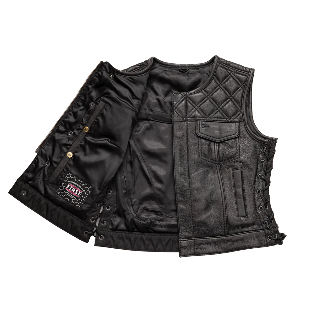 Bonnie - Women's Motorcycle Leather Vest - Diamond Quilt Women's Leather Vest First Manufacturing Company