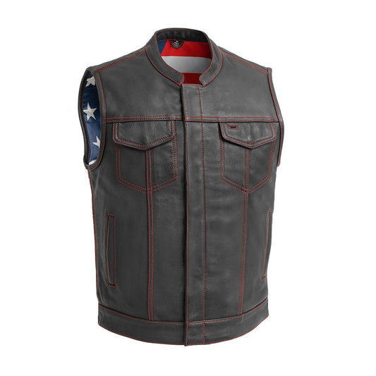 Born Free Men's Leather Motorcycle Leather Vest - Red Stitch Men's Leather Vest Vests Red S