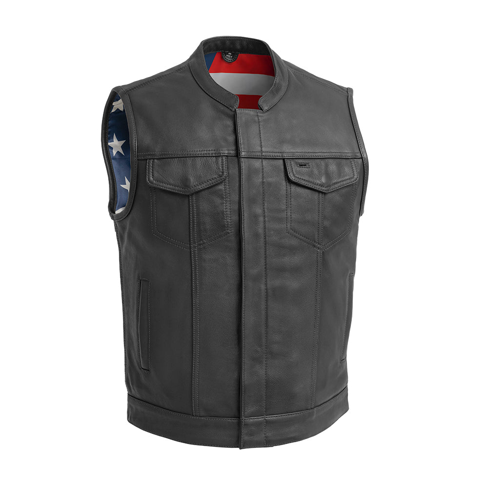 Born Free Men's Motorcycle Leather Vest - Black Stitch Men's Leather Vest First Manufacturing Company Black S