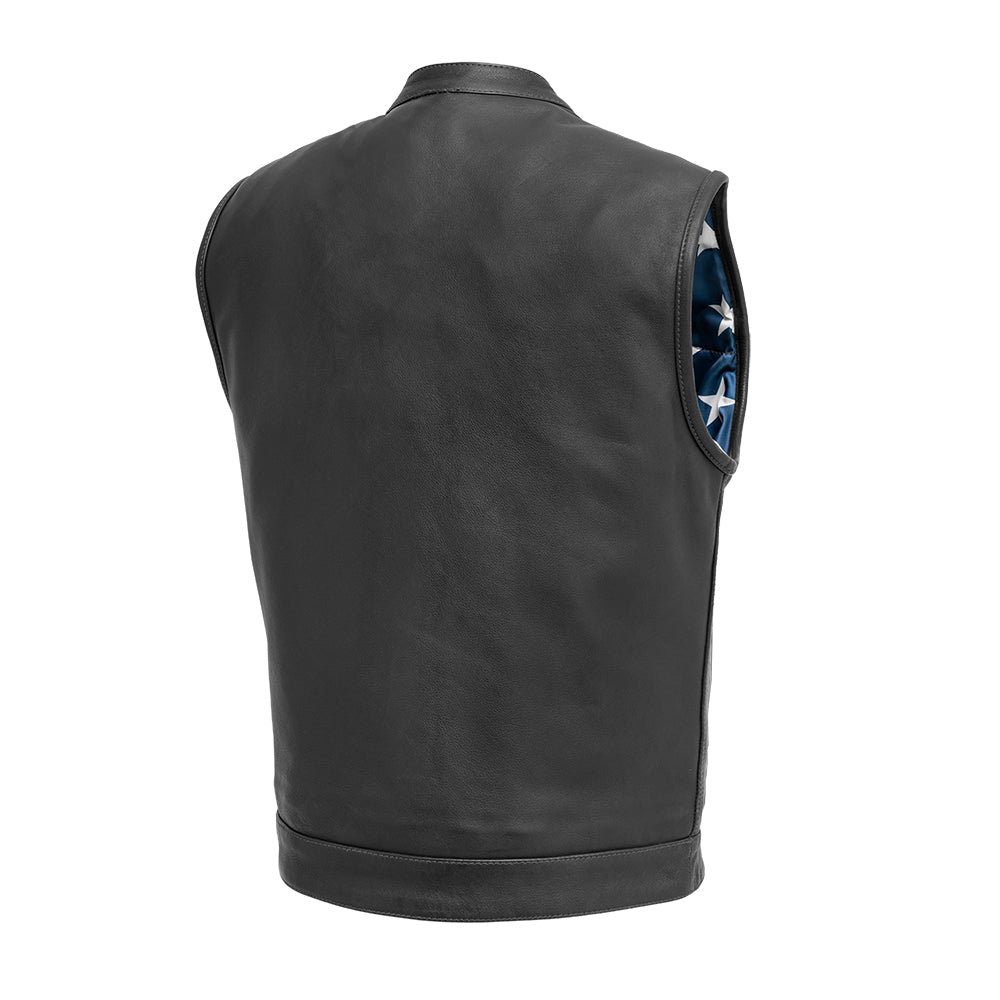Born Free Men's Motorcycle Leather Vest - Black Stitch Men's Leather Vest First Manufacturing Company