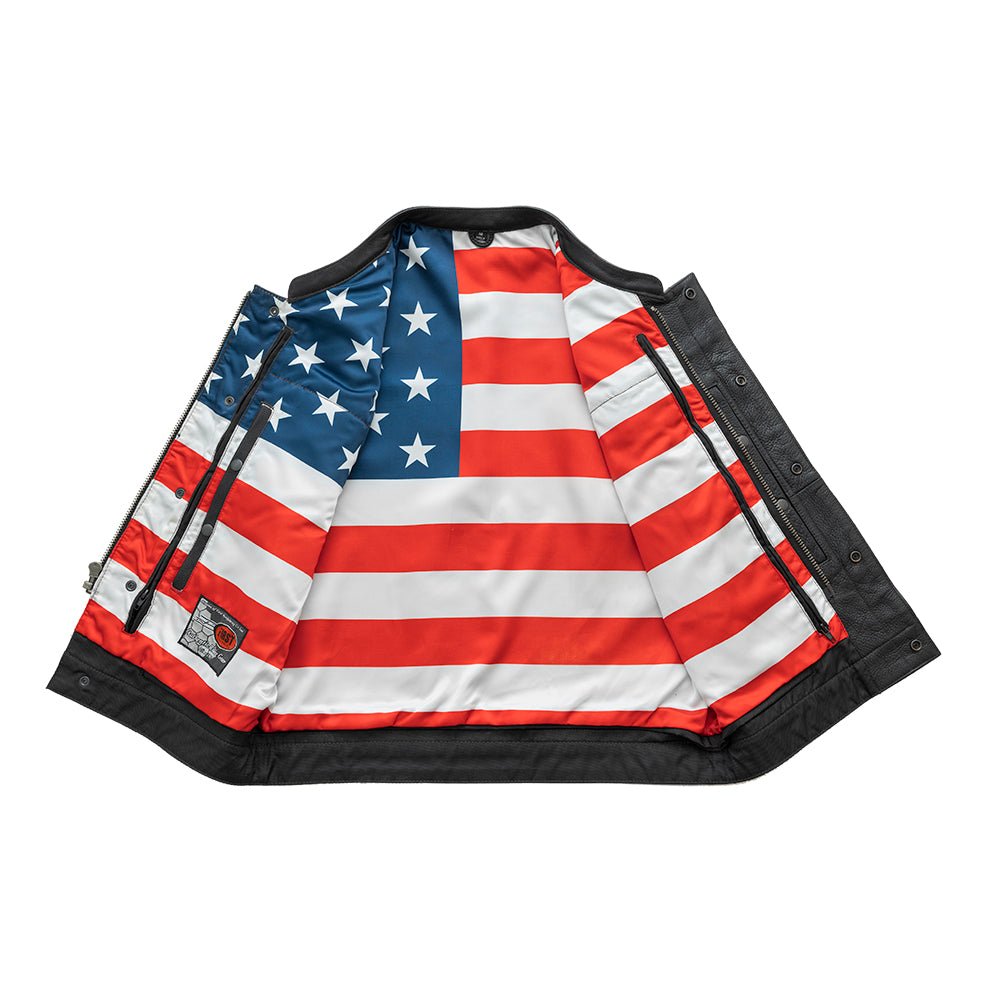 Born Free Men's Motorcycle Leather Vest - Black Stitch Men's Leather Vest First Manufacturing Company