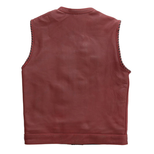 Carmine - Men's Leather Motorcycle Vest - Limited Edition Factory Customs First Manufacturing Company