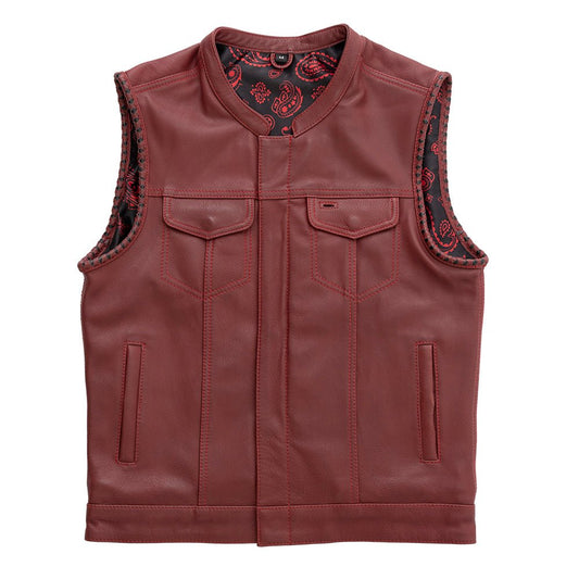 Carmine - Men's Leather Motorcycle Vest - Limited Edition Factory Customs First Manufacturing Company S