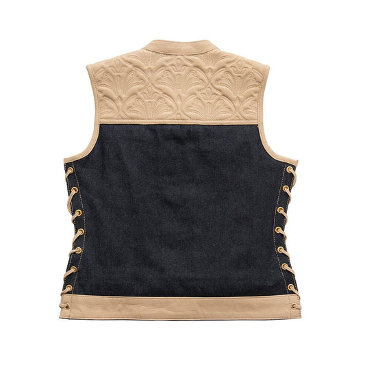 Cedar Women's Club Style Motorcycle Leather/Denim Vest - Limited Edition Factory Customs First Manufacturing Company
