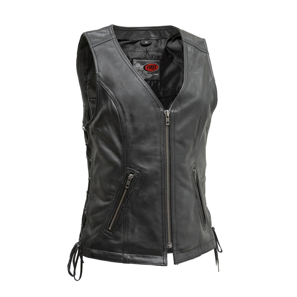 Cindy - Women's Motorcycle Sheepskin Vest Women's Leather Vest First Manufacturing Company Black XS