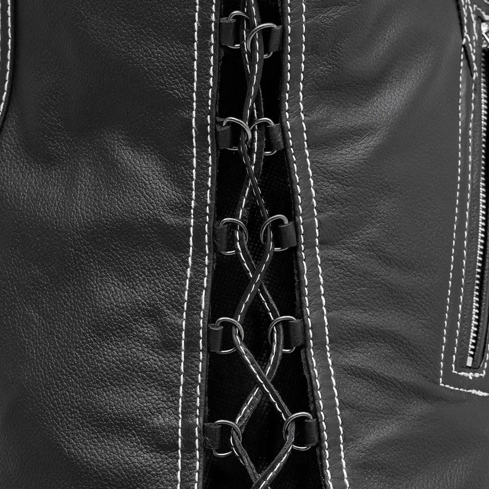 Cindy - Women's Motorcycle Leather Vest Black Women's Leather Vest First Manufacturing Company