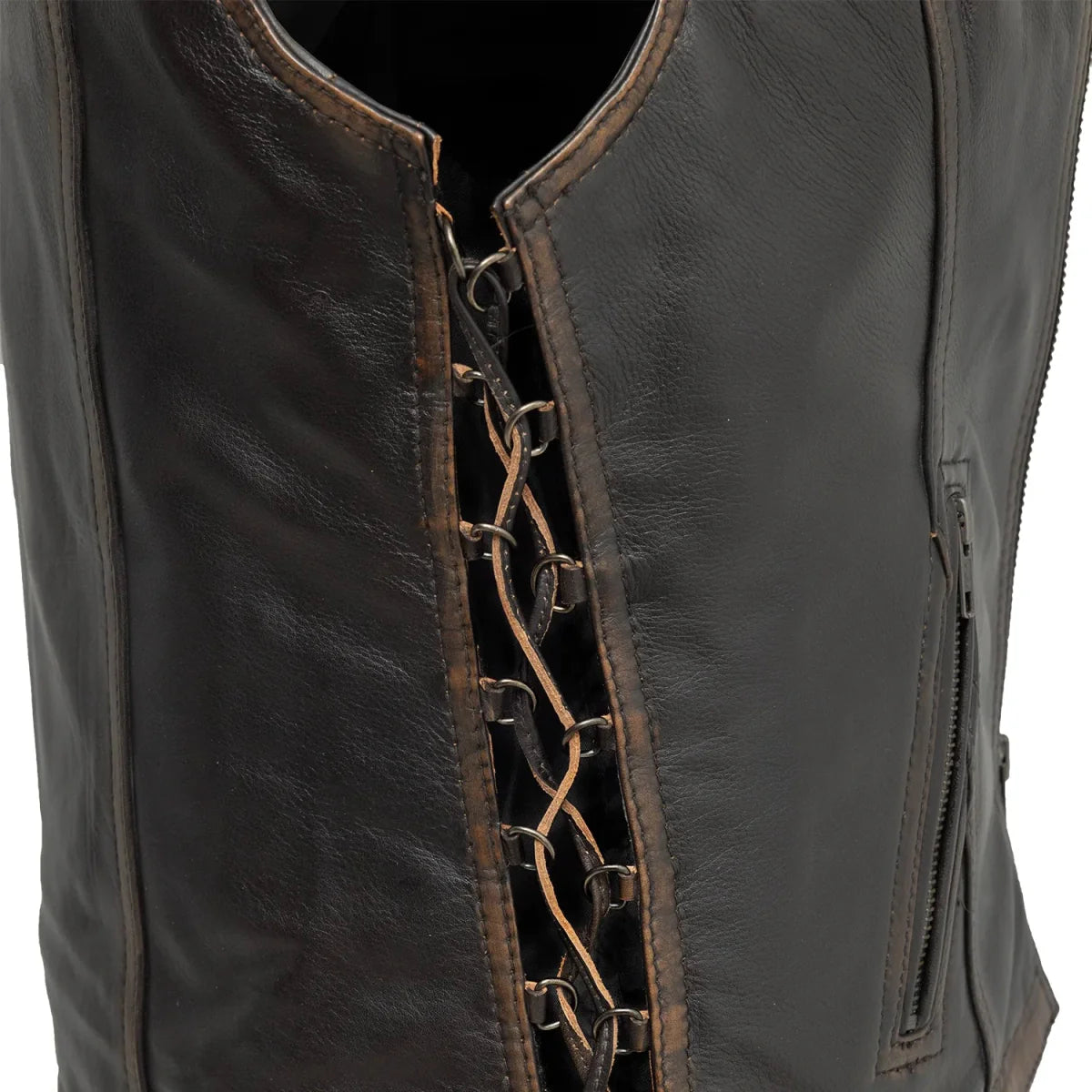 Cindy - Women's Motorcycle Leather Vest Brown Beige Women's Leather Vest First Manufacturing Company