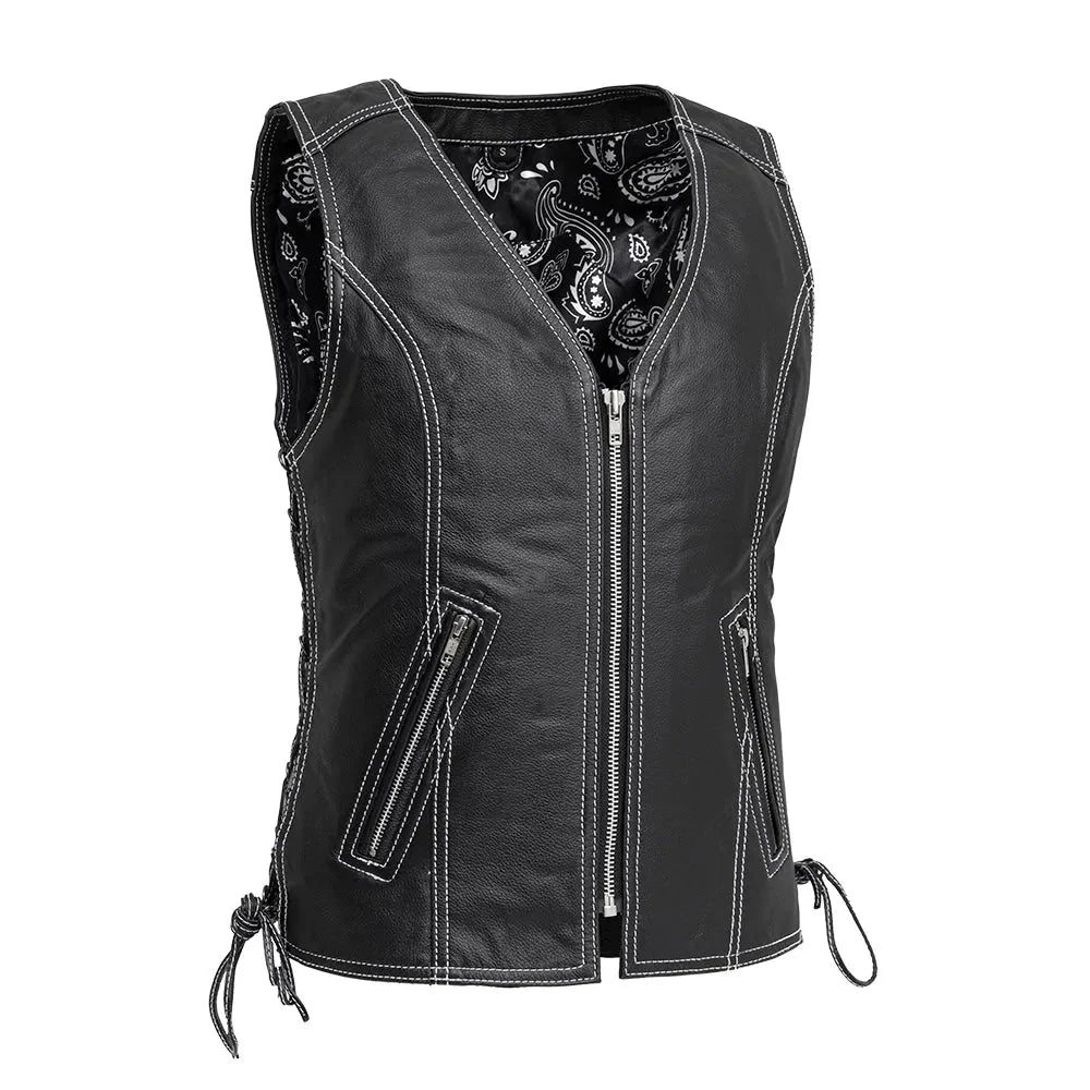 Cindy - Women's Motorcycle Leather Vest Black Women's Leather Vest First Manufacturing Company Black XS