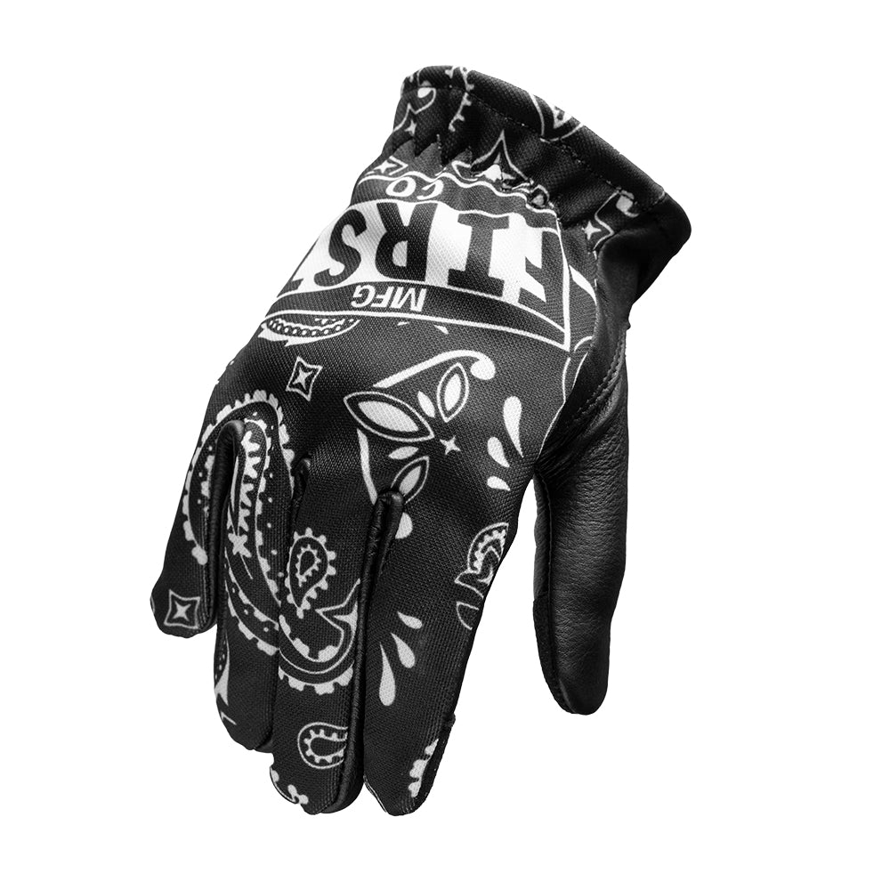 Clutch Men's Motorcycle Leather Gloves Men's Gloves First Manufacturing Company Black White Paisley S