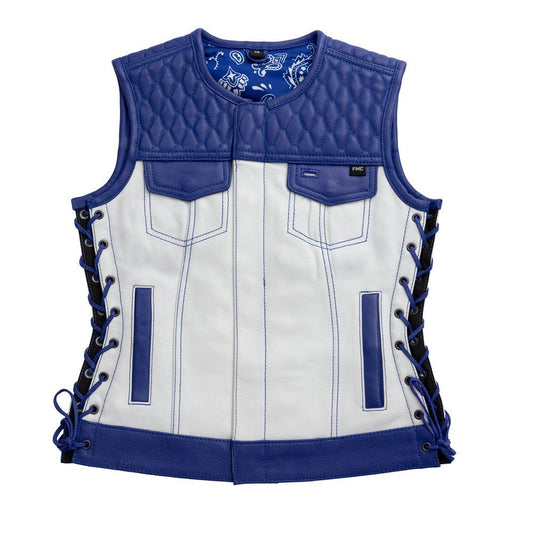 Cobalt -  Women's Motorcycle Leather Vest - Limited Edition Factory Customs First Manufacturing Company XS