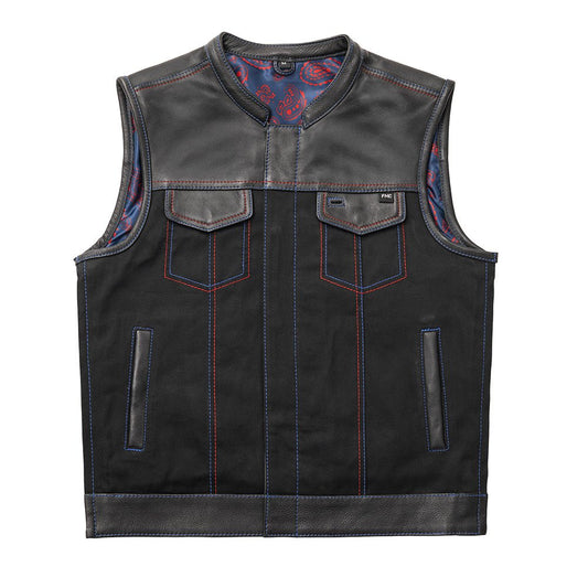 Colossus - Men's Leather/Twill Motorcycle Vest - Limited Edition Factory Customs First Manufacturing Company S