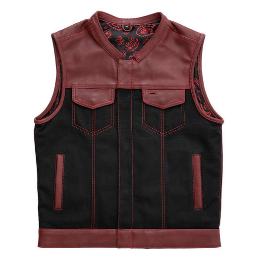 Crusher - Men's Leather/Canvas Motorcycle Vest - Limited Edition Factory Customs First Manufacturing Company S