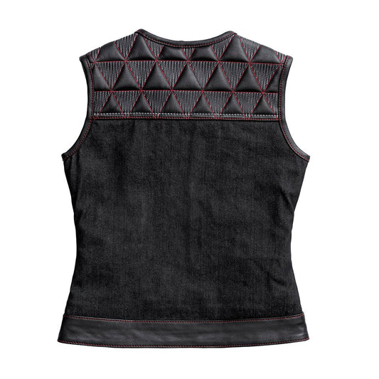 Delta Women's Club Style Motorcycle Leather/Denim Vest - Limited Edition Factory Customs First Manufacturing Company