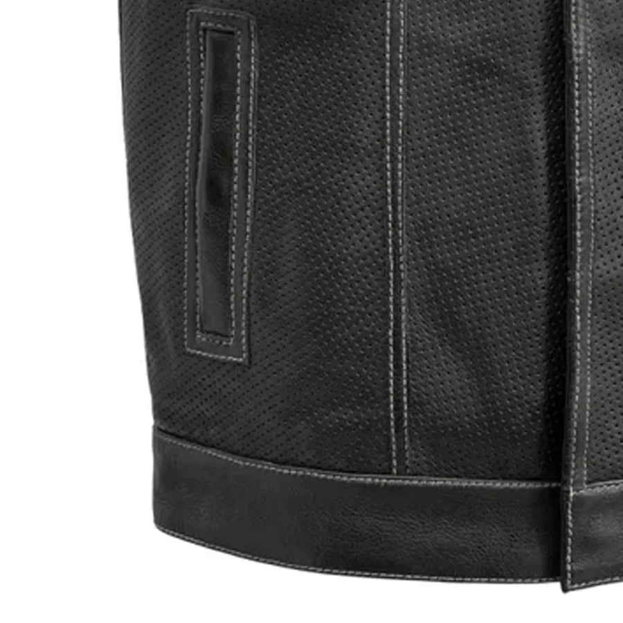 Downside Perforated Men's Motorcycle Leather Vest Men's Perforated Leather Vest First Manufacturing Company
