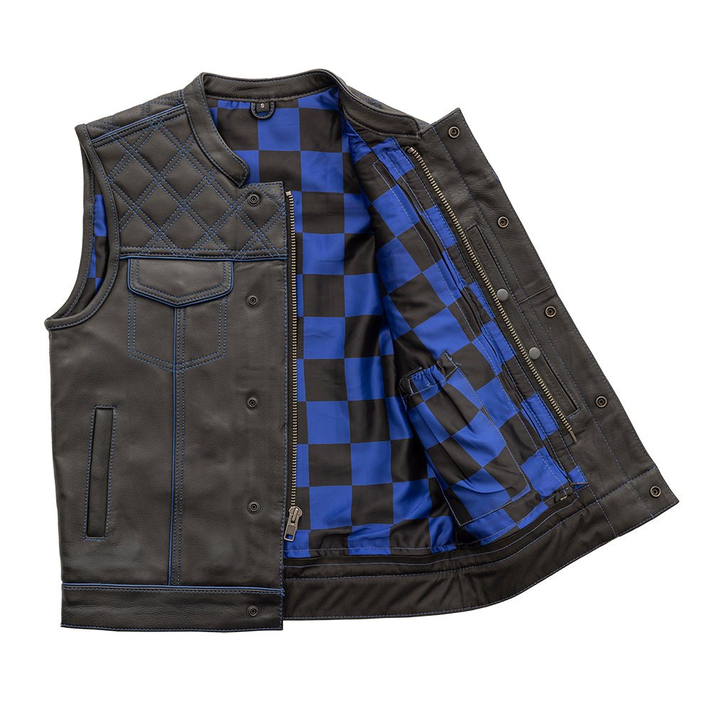 Finish Line - Blue Checker - Men's Motorcycle Leather Vest Men's Leather Vest First Manufacturing Company