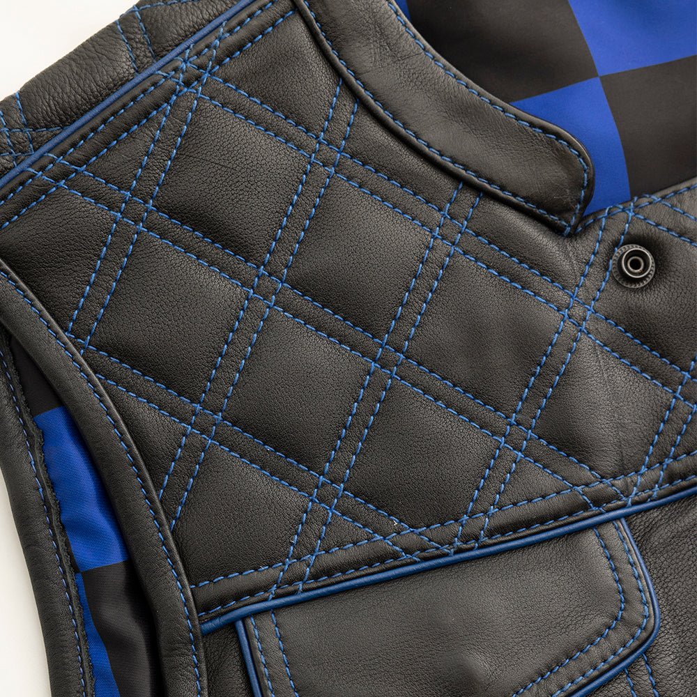 Finish Line - Blue Checker - Men's Motorcycle Leather Vest Men's Leather Vest First Manufacturing Company